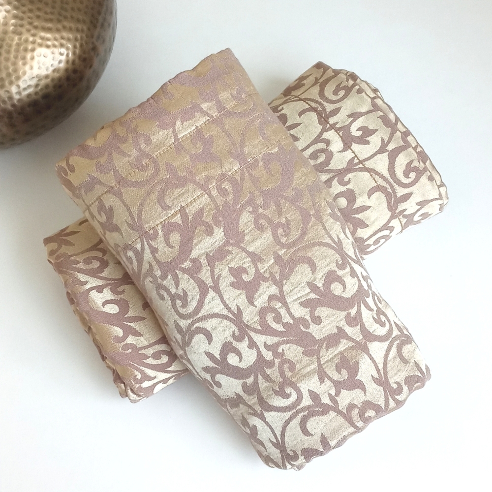 Vintage Art Deco Gold Shimmery (Damask) Viscose Curtain Panels 84"x55" Set of 2